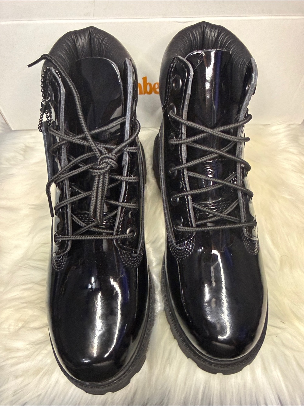 Timberland Premium 6 In Lace Waterproof Black Patent Leather Youth 3.5